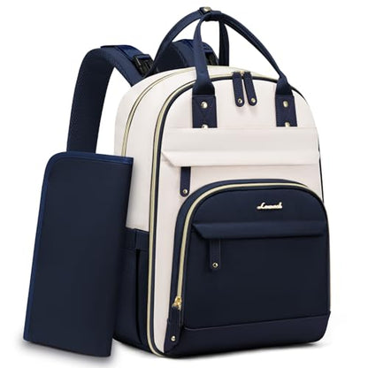 LOVEVOOK Diaper Bag Backpack, Baby Bag with Changing Pad, Large Diaper Backpack Boy Girl, Waterproof Baby Registry Bag for Mom Dad with Stroller Buckles, Dark Blue-beige - color: Dark Blue-beige