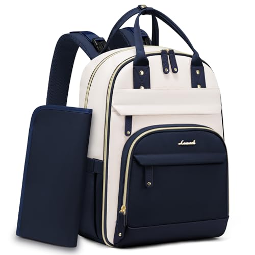 LOVEVOOK Diaper Bag Backpack, Baby Bag with Changing Pad, Large Diaper Backpack Boy Girl, Waterproof Baby Registry Bag for Mom Dad with Stroller Buckles, Dark Blue-beige - color: Dark Blue-beige