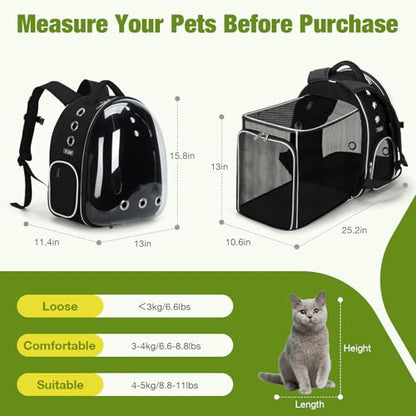 Lekereise Cat Backpack Carrier, Expandable Large Space Cat Bubble Backpack for Kitty Small Dog up to 18lbs, Transparent Pet Carrier for Travel, Hiking - color: Black