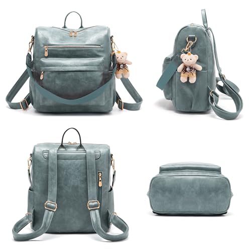 Soperwillton Women Backpack Purse Multipurpose Design Handbags Shoulder Bag PU Leather Travel bag Backpack Set 2pcs - color: Skyblue