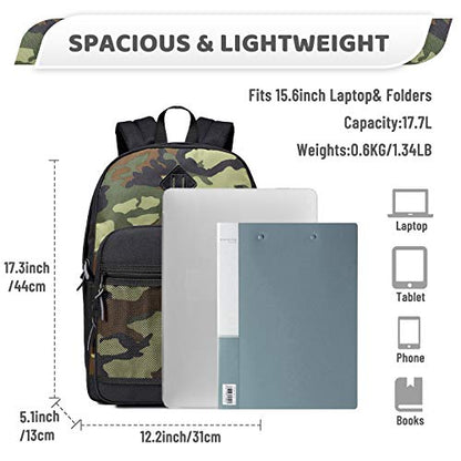 VASCHY School Backpack, Water Resistant Lightweight Casual Backpack for Men Women with Padded Laptop Sleeve Black & Camo - color: Black & Camo