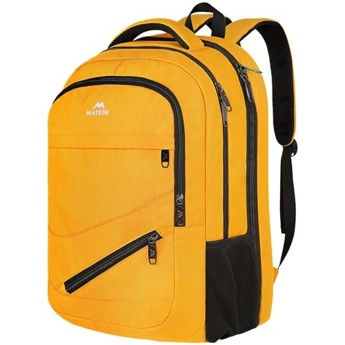 MATEIN 17 Inch Travel Backpack, Water Resistant Commute Work Carryon Bag with Anti Theft Pocket & Luggage Sleeve, Fashion Large College Laptop Daypck, Warm Gifts Backpack for Men Women - color: Yellow, size: 17 Inch