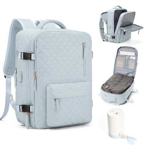 suwasp Vacuum Backpack Travel with Pump, Travel Backpack for Women Men, Vacuum Compression Bags with Laptop Compartment/Shoe Compartment, Personal Item Carry On Backpacks Flight Approved, Light Blue - color: Light Blue (B4), size: Medium