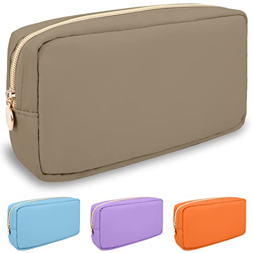 Nylon Small Makeup Bag for Purse, Preppy Cute Makeup Bag Cosmetic Zipper Pouch Purse, Waterproof Portable Travel Toiletry Bag Clutch Make Up Brush Bag Organizer Storage for Women Men Girls(Khaki) - color: Khaki, size: Small