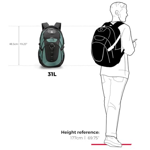 Swissdigital Design Laptop Backpack for Men with USB Charging Port SD803-27 - color: Lake Green/Black