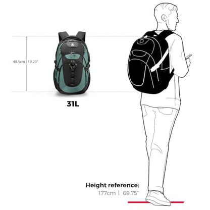 Swissdigital Design Laptop Backpack for Men with USB Charging Port SD803-27 - color: Lake Green/Black