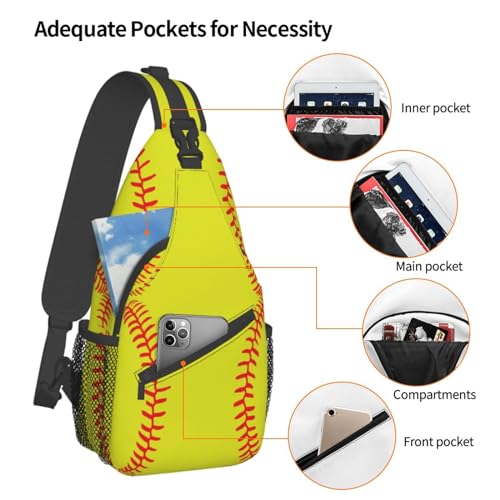 Sling Backpack Unisex Crossbody Chest Bag Shoulder Chest Bag For Women Men Hiking Travel - color: Softball