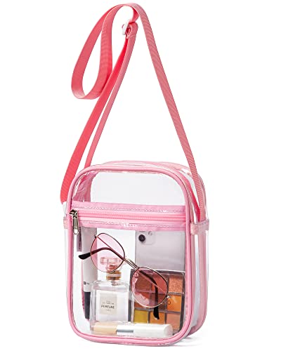 Vorspack Stadium Approved PVC Purse - Clear Crossbody Bag with Front Pocket for Concerts, Sports, Festivals - color: Pink, size: One Size