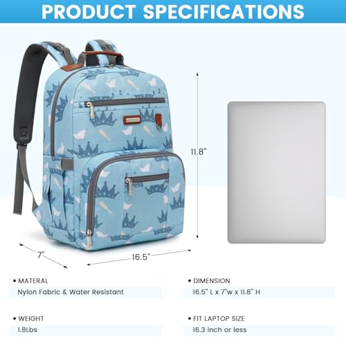 Diaper Bag Backpack, Large Baby Nappy Bags with Portable Changing Pad for Boys and GirlsMultifunction Travel Baby Bag for Moms Dads, Shower Gifts Waterproof and Stylish - color: Little Royal Blue