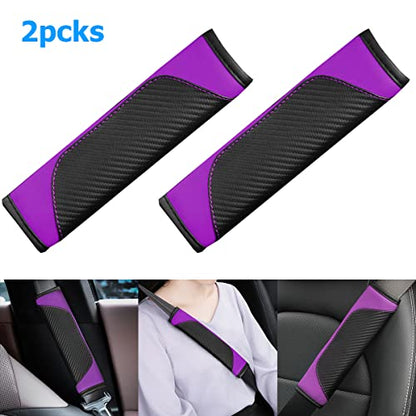 AUCELI 2PCS Car Seat Belt Cover, Carbon Fiber Seatbelt Shoulder Strap Covers, Breathable Leather Soft Harness Pad Protect Your Neck and Shoulder Compatible with Cars - color: Black/Purple