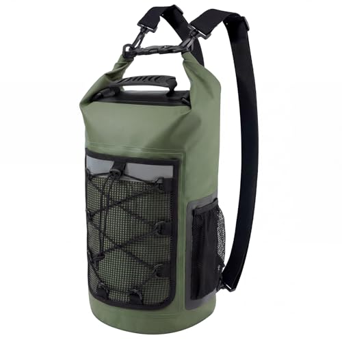 Pimoys Dry Bag, 25L Waterproof Backpack, Roll-Top Dry Bags Kayak, Outdoor Travel Bag for Boating, Kayaking, Camping, Fishing, Hiking, Rafting(Forest Green - color: Forest Green