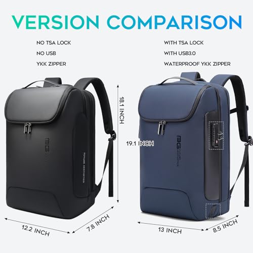 BANGE 17.3 Inch Business Laptop Backpack: Anti-Theft with USB Port & TSA Lock, Waterproof Zippers, Large Travel Commuter Bag - color: Blue, size: lock and usb