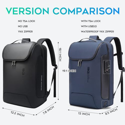 BANGE 17.3 Inch Business Laptop Backpack: Anti-Theft with USB Port & TSA Lock, Waterproof Zippers, Large Travel Commuter Bag - color: Blue, size: lock and usb