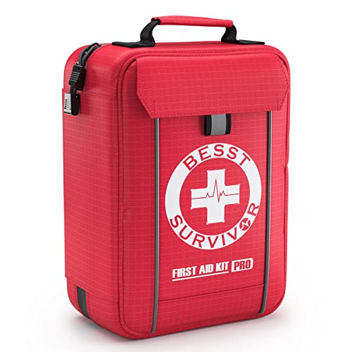 Professional Trauma First Aid Kit - Military-Grade Labelled Compartments & MOLLE System for Workplace, Outdoor, Car, Boat, Hurricane Emergencies 265 Piece Emergency Necessities Kits - size: Large