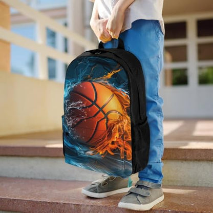 Basketball Fire Water Element Backpack, Durable Polyester Daypack with Laptop Compartment, Reinforced Bottom, Adjustable Shoulder Straps And Multi Pockets for Travel And Daily Use - color: Basketball Fire Water Element