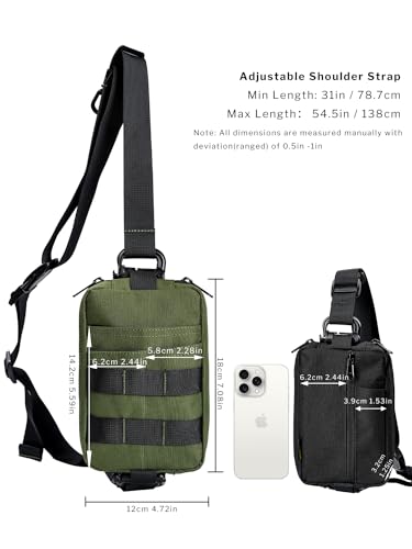 VIPERADE CHS2 Small EDC Sling Bag, Tactical Fanny Pack for Men, Molle Pouch Crossbody Backpack with Adjustable Shoulder Strap, Utility Chest Pouch Bag for Hiking/Traveling/Bush-Craft - color: Black