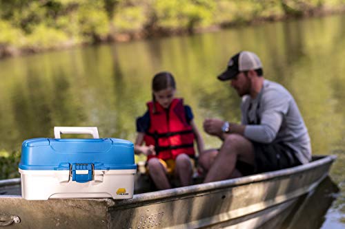Plano Ready-Set-Fish 3-Tray Tackle Box with Tackle, Aqua Blue/Tan, One Size - style: Three-Tray