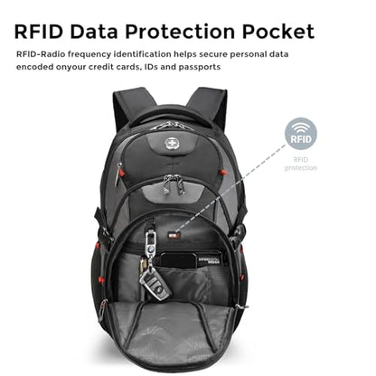 Swissdigital Design Laptop Backpack with USB Charging Port, Travel Backpack Fits 15.6 inches Computer, 31L College School Backpack for Men, Black/Grey | SD803-02 - color: Black/Grey