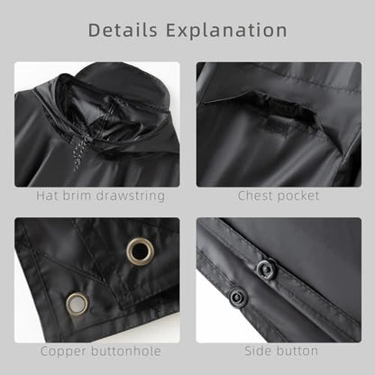 Hooded Waterproof Raincoat, Unisex Outdoor Hiking Camping Mat and Small Tent - color: Black