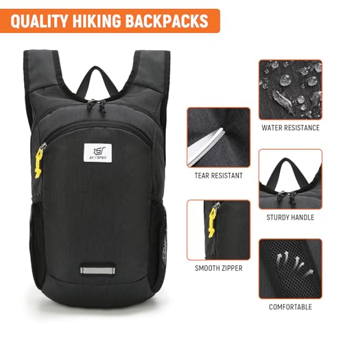 SKYSPER 10L Hiking Backpack, Foldable & Packable Lightweight Daypack for Travel, Collapsible Small Compact Hiking Backpack for Women & Men, Black - color: Black
