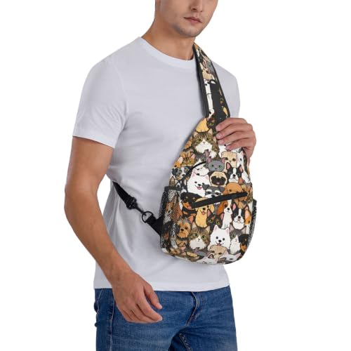 Sling Backpack Unisex Crossbody Chest Bag Shoulder Chest Bag For Women Men Hiking Travel - color: Dogs and Cats