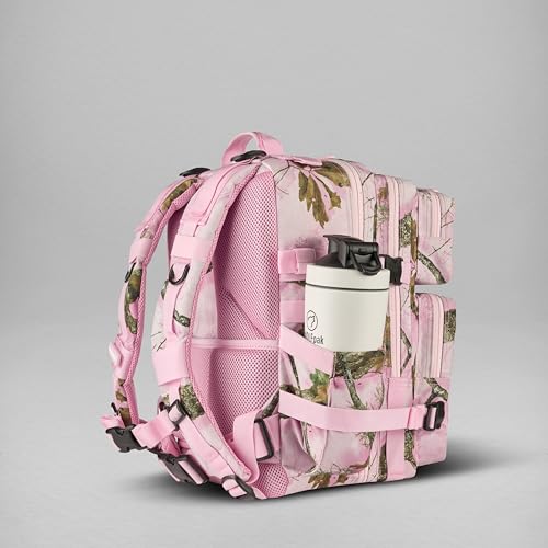 WOLFpak 25L Athletic Gym Backpack (Realtree APX Flushing Pink) Durable 1000D Waterproof Oxford Material w/MOLLE Webbing, Laptop Pocket & Dual Cup Holders, Durable Fitness/Travel/Military Daypack - color: Realtree Apx Flushing Pink