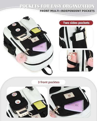 Hidds Laptop Backpacks 15.6 Inch School Bag Elementary Middle High College Backpack Cute Bookbags Anti Theft Travel Back Pack Casual Daypack Kids Book Bag for Teens Girls Women Students-Black Beige - color: Black Beige
