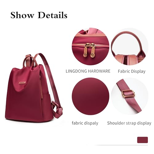 Women's Backpack Purse Nylon Anti-theft Casual Water Resistant Lightweight Small Shoulder Bags 2026 for Travle Cute Fashion Camping Bag for Work Daily Going Out Dackpack Ladies Burgundy - color: Burgundy
