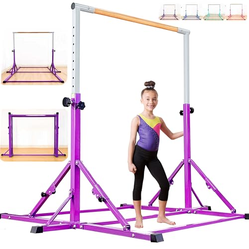 Marfula Gymnastic Bar For Kid and Teenage of 3-25, 5Ft/8 FT Base Length 4Ft Width 5Ft Adjust Height, Gymnastic Kip Bar For Gymnast, Gymnastic Training Equipment For Professional Training Home Club Use - color: Purple(5 Ft Base)