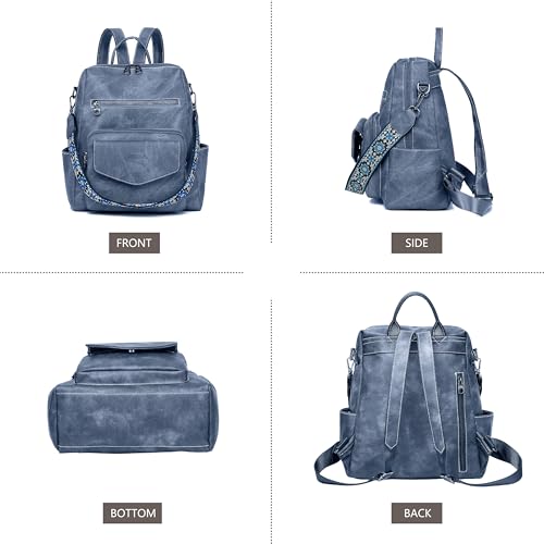 WYFJNX Backpack Purse for Women PU Leather Backpack Ladies Fashion Handbag Designer Shoulder Bag Small Travel Bag Blue - color: Blue