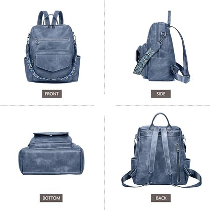 WYFJNX Backpack Purse for Women PU Leather Backpack Ladies Fashion Handbag Designer Shoulder Bag Small Travel Bag Blue - color: Blue