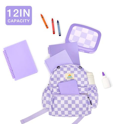 STEAMEDBUN Toddler Backpack Boys Girls 2-4, Preschool Daycare Backpack -12inch - color: Light Purple Checkerboard, size: Mini-12"H(not fit folder)