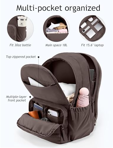 Uselike Travel Backpack for Women, 15.6 Inch Laptop Backpack, Quilted College Bookbag, Cute Work Backpacks, Water Resistant - color: Dark Brown