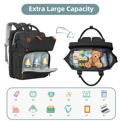 ISMGN Diaper Bag Backpack with Changing Station, Large Diaper Bag, Baby Bag, Black Diaper Bag, Black - color: Basis Black