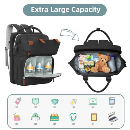 ISMGN Diaper Bag Backpack with Changing Station, Large Diaper Bag, Baby Bag, Black Diaper Bag, Black - color: Basis Black