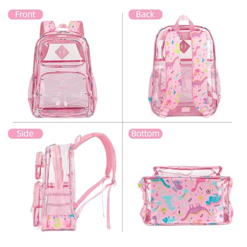 Clear Backpacks for Girls Women, Heavy Duty PVC Transparent Back Pack See Through Boys Kids Clear Bookbags for School Dinosaur Pink - color: Dinosaur Pink