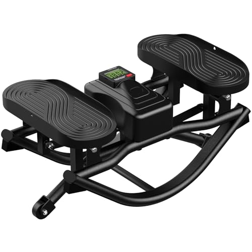 Rock Stepper Side to Side Exercise Machine, Rocking Stepper for Home Gym with LCD Display & Resistance Bands, Low-Impact Step Rocker Workout Equipment Supports 330 lbs - color: Black