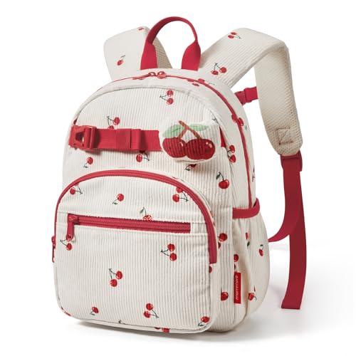 mommore Toddler Backpack for Girls 2-4, Preschool Kindergarten Backpack for Kids 13" H Corduroy Daycare School Bag Small Bookbag - Cherry - color: Cherry, style: Backpack