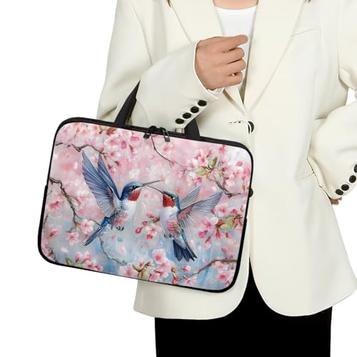 10 Inch Cherry Blossom Hummingbirds Laptop Sleeve, Lightweight Laptop Cover Computer Bag Tablet Carrying Case with Handle, Waterproof Tote Bags Notebook Case Handbag Briefcase for Women - color: Cherry Blossom Hummingbirds, size: 10 Inch
