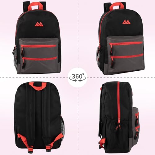 Summit Ridge Colorful Big Backpack for School Kids, Multi Pocket Backpack for Elementary, Middle School Girls, Boys with Padded Straps (Black/Red) - color: Black/Red