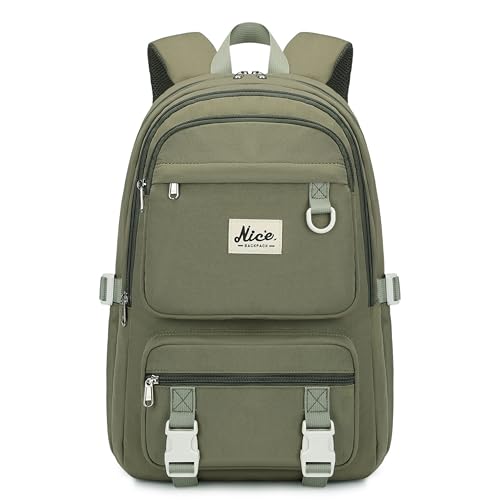 Laptop Backpack for Women College High Schoolbag Big Students Bookbags Large Multi pocket Travel Daypack Casual (Olive green) - color: Olive Green