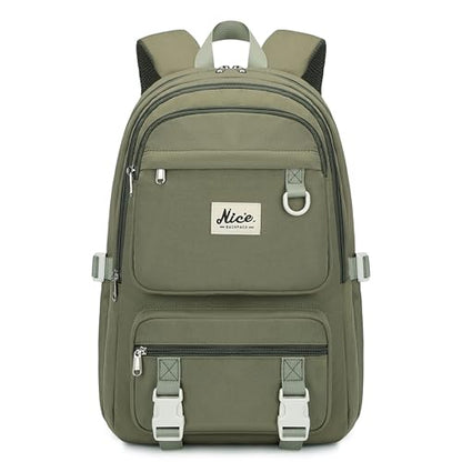 Laptop Backpack for Women College High Schoolbag Big Students Bookbags Large Multi pocket Travel Daypack Casual (Olive green) - color: Olive Green