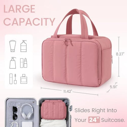 Travel Toiletry Bag for Women,Large Makeup Bag Organizer,Puffy Cosmetic Bag with Wet Dry Separation,Waterproof Toiletries Bag with Trolley Sleeve,Dark Pink - color: Dark Pink