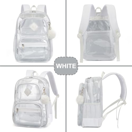 Heavy Duty Clear Backpack for Girls Boys Transparent School Bookbag Kids Durable PVC See Through Backpack-White - color: White