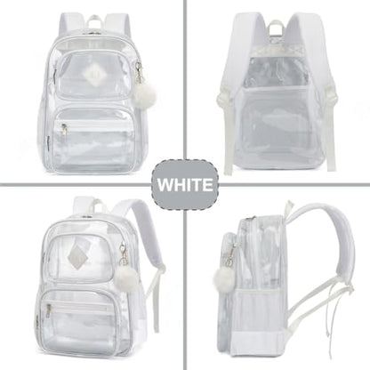 Heavy Duty Clear Backpack for Girls Boys Transparent School Bookbag Kids Durable PVC See Through Backpack-White - color: White