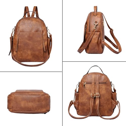 Small Backpack for Women Designer Leather Mini Backpack Purse Ladies Fashion Roomy Shoulder Handbag (Caramel-3) - color: Caramel-3