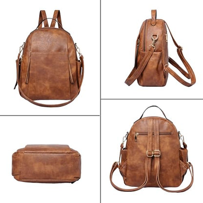 Small Backpack for Women Designer Leather Mini Backpack Purse Ladies Fashion Roomy Shoulder Handbag (Caramel-3) - color: Caramel-3