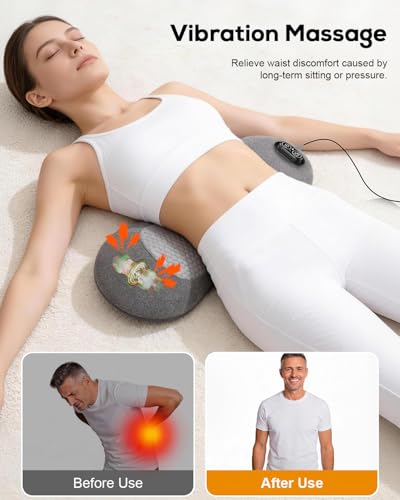 3 in 1 Lower Back Massager, Triple Fusion Back Massager with Heat, Vibration and Stretch, Lumbar Support Pillow with Ergonomic Memory Foam for Bed and Chair (Black) - color: Black