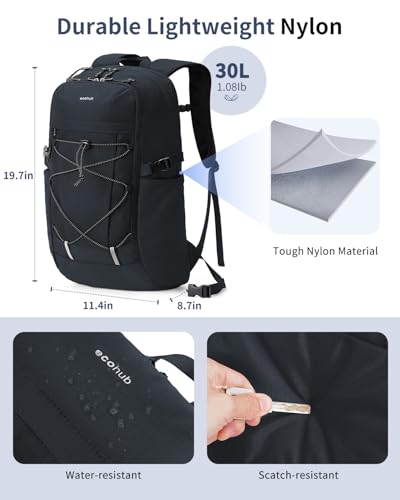ECOHUB Hiking Backpack 30L Travel Backpack Lightweight Casual Daypack Water Resistant Camping Bag Outdoor Sports Back pack for Men Women - color: Black