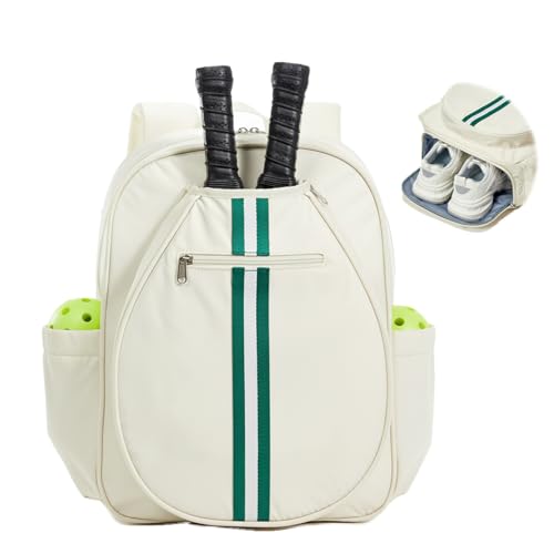 Pickleball Bag Backpack Fits 2 to 6 Paddles, Large Pickle ball Bags for Men and Women with Shoe Compartment and Fence Hook, Great Pickleball Gifts - color: Beige